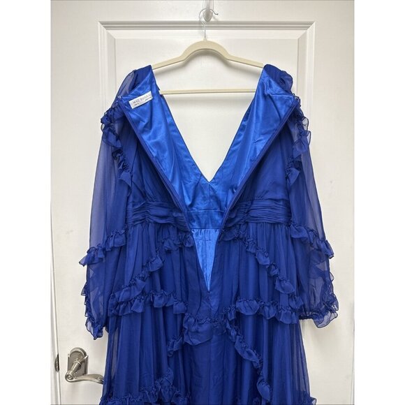 Mac Duggal Size 18 Blue A68223 Ruffle Puff Long Sleeve Formal Gown Dress $598 - Picture 8 of 10